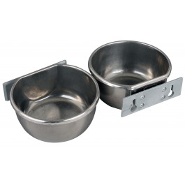 RVS voer-/drinkbakje 600ml. voor wandmontage, met nylon houder
